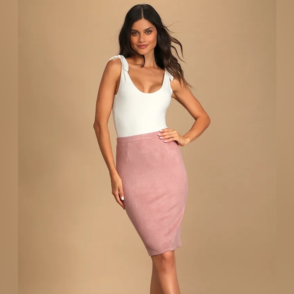Lulus pink suede midi pencil skirt